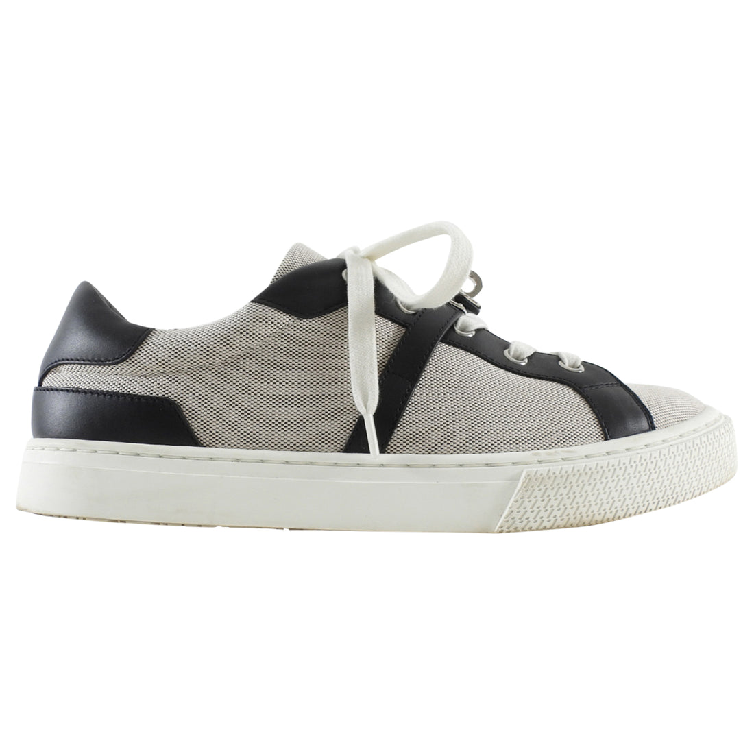 Hermes Day Grey Toile Black Leather Kelly Lock Sneakers