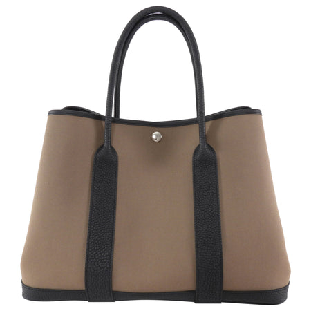 Hermes Garden Party 36 Etoupe Toile Canvas and Black Leather Tote Bag 2025