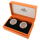 Hermes Silver Tone Orange Enamel Round Clip On Earrings