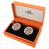 Hermes Silver Tone Orange Enamel Round Clip On Earrings