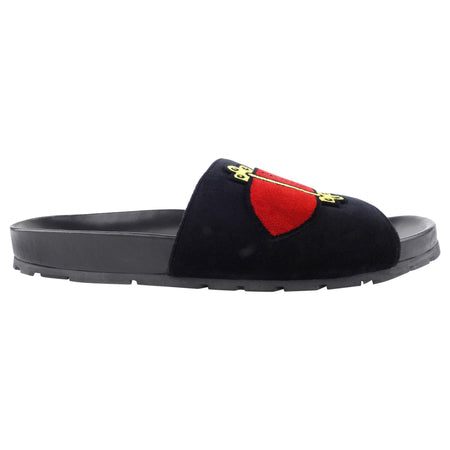 Prada Black and Red Printed Velvet Flip Flop Slip on Sandals - 40.5