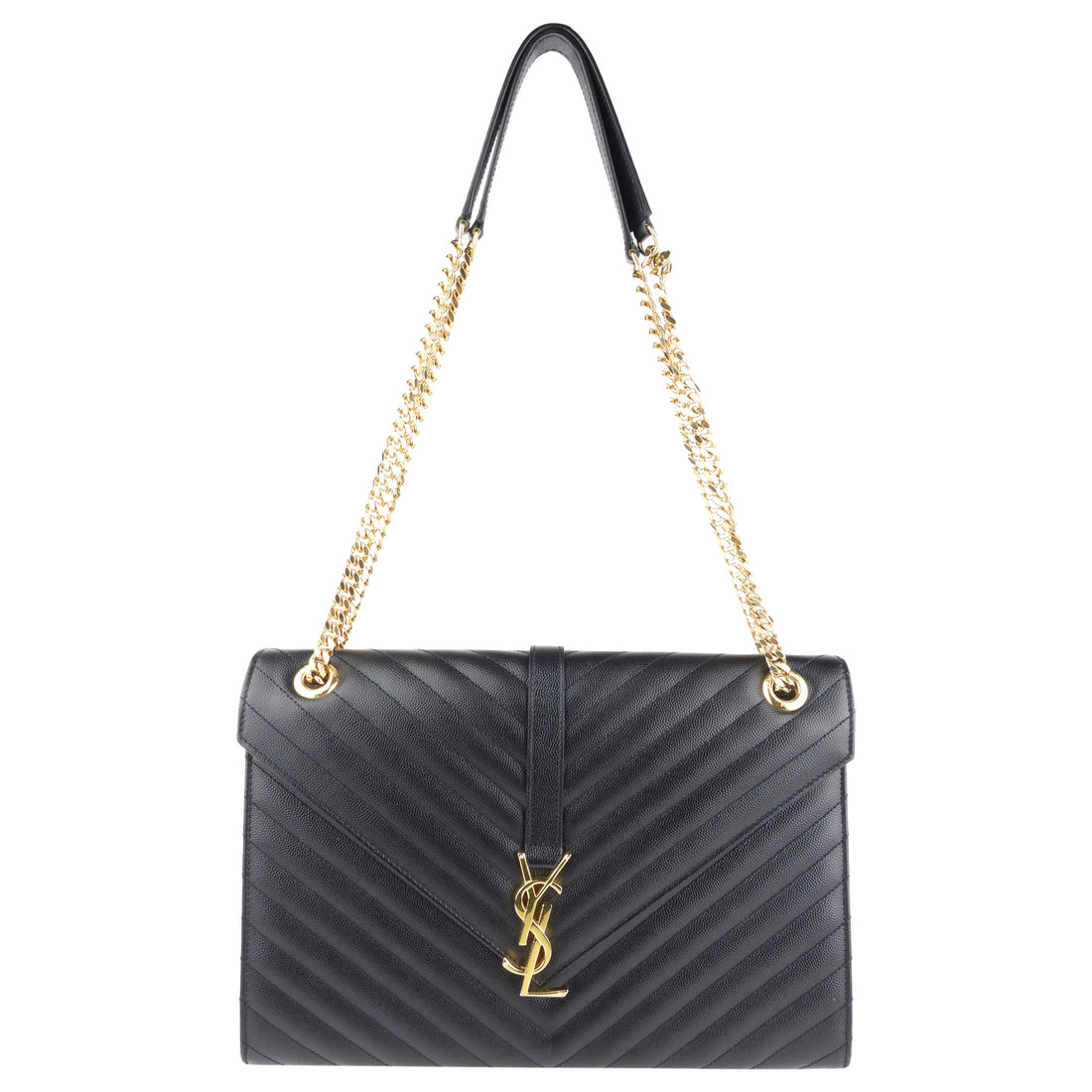 Saint Laurent Black Chevron Leather Large Envelope Flap Bag – I MISS ...