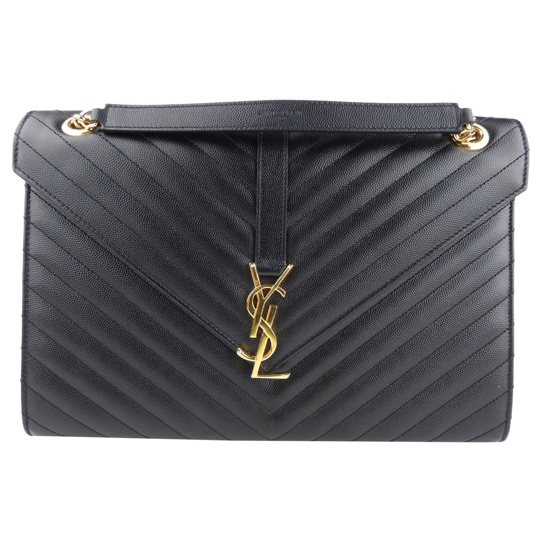 Saint Laurent Black Chevron Leather Large Envelope Bag GHW – Mine