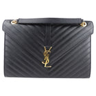 Saint Laurent Black Chevron Leather Large Envelope Flap Bag