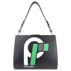 Prada 2018 Black Printed Leather Graphic Logo Two Way Top Handle Bag