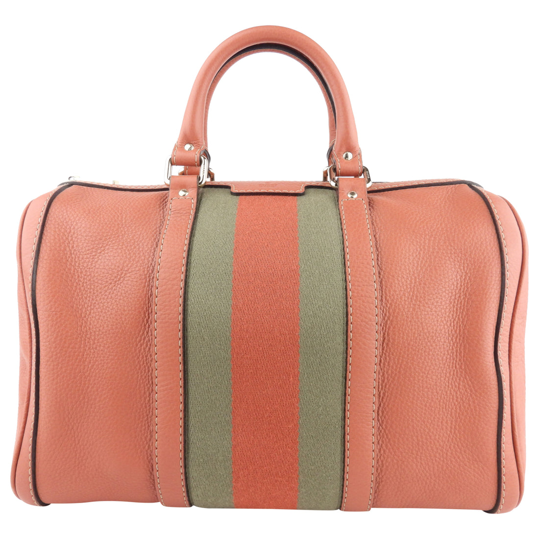 Gucci Pink Leather and Vintage Web Detail Two Way Boston Bag