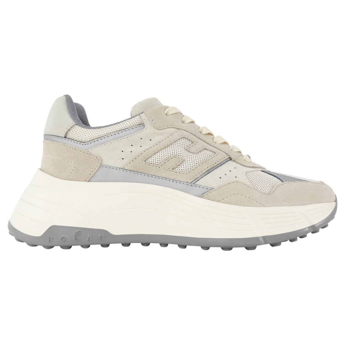 Hogan Hi-Fi Beige and Grey Suede & Mesh Sneaker - 36.5