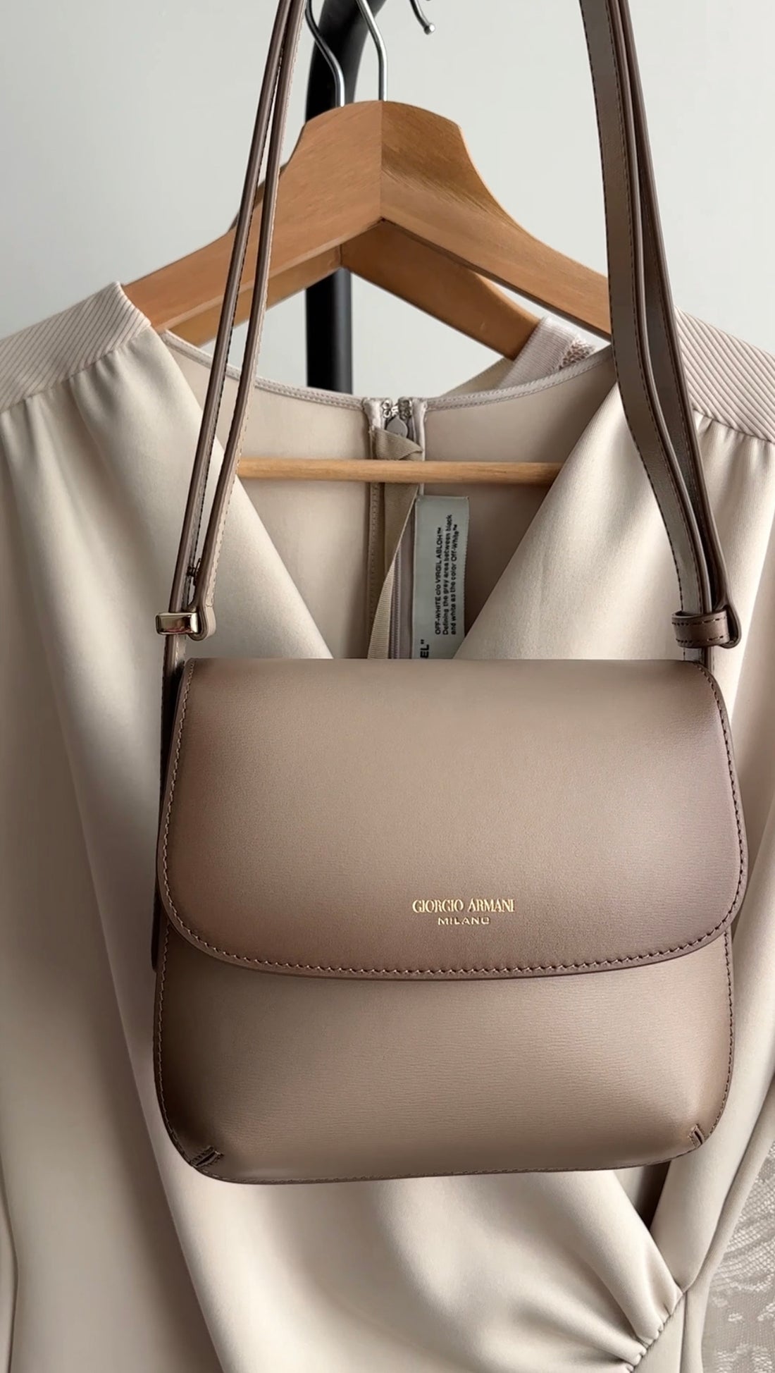 Giorgio Armani La Prima Small Taupe Leather Ombre Shoulder Bag