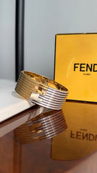 Fendi Two-tone FF Logo Hinged Clamper Bracelet