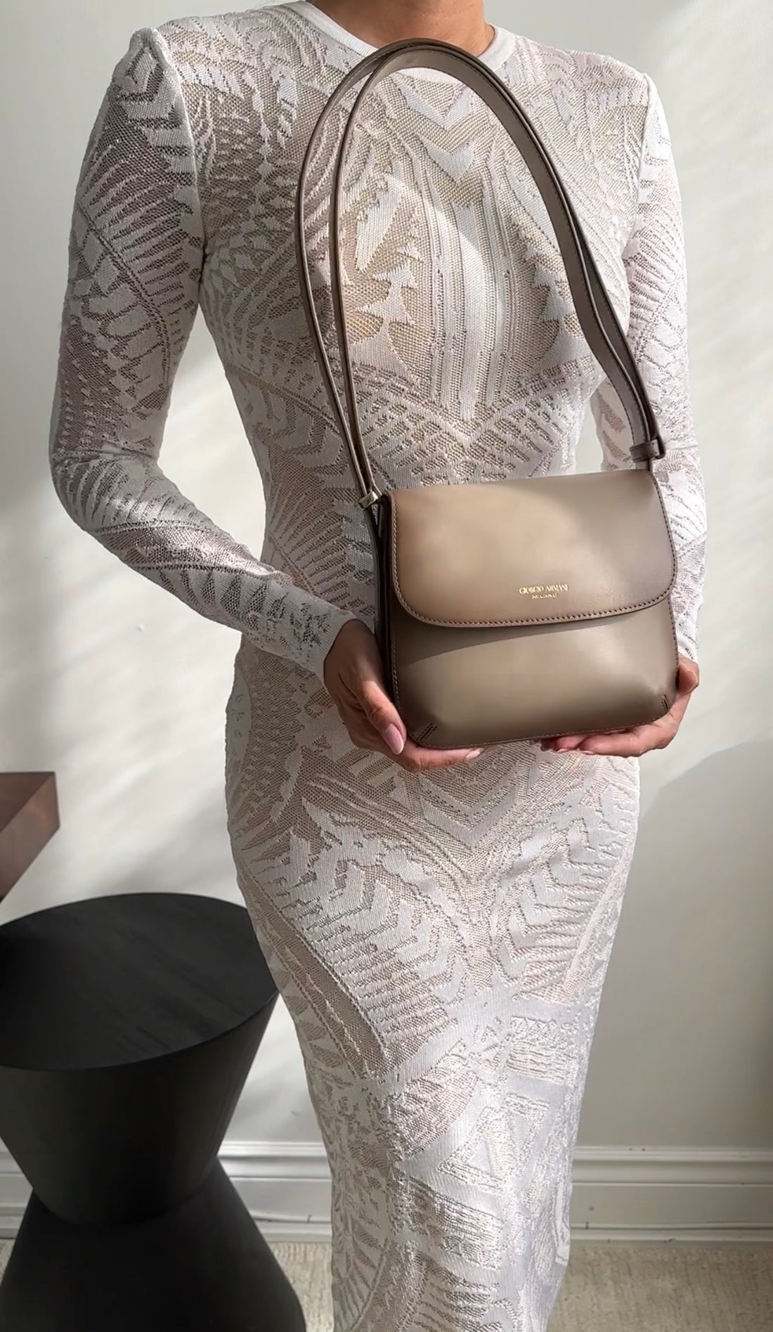 Giorgio Armani La Prima Small Taupe Leather Ombre Shoulder Bag