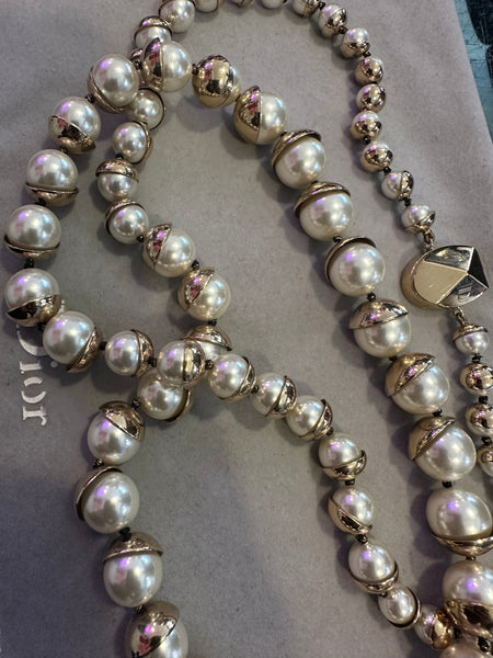 Dior Pearl and Goldtone Capped Bead Necklace