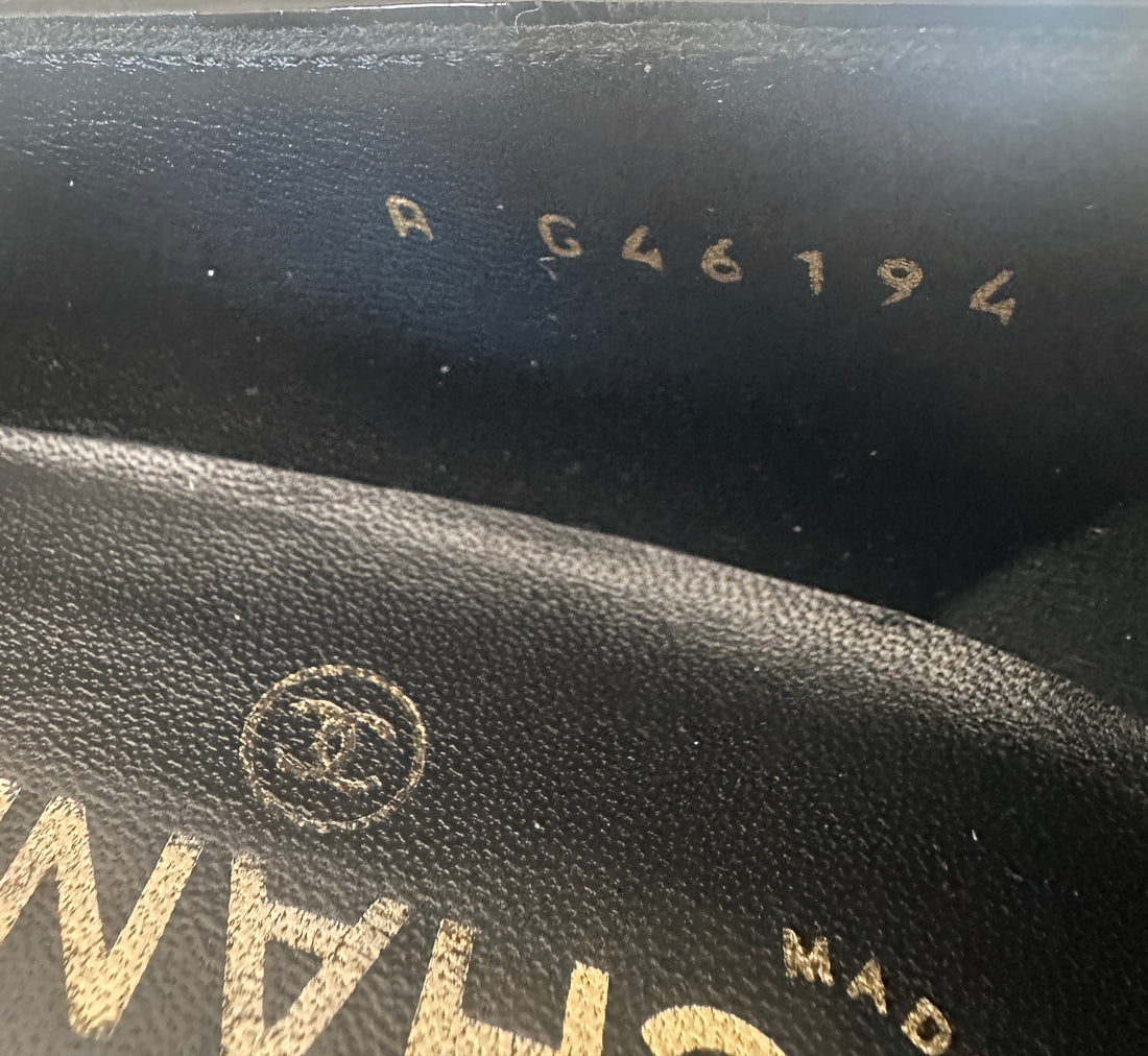 Chanel 25C Black Patent Leather Flat Slip on Shoes - 37.5 C