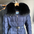 Prada Navy Nylon Down Puffer Coat with Fur Collar - S (6)