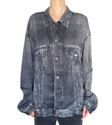 Balenciaga Black Viscose Trompe L’Oeil Oversized Denim Jacket - L / US 8-10