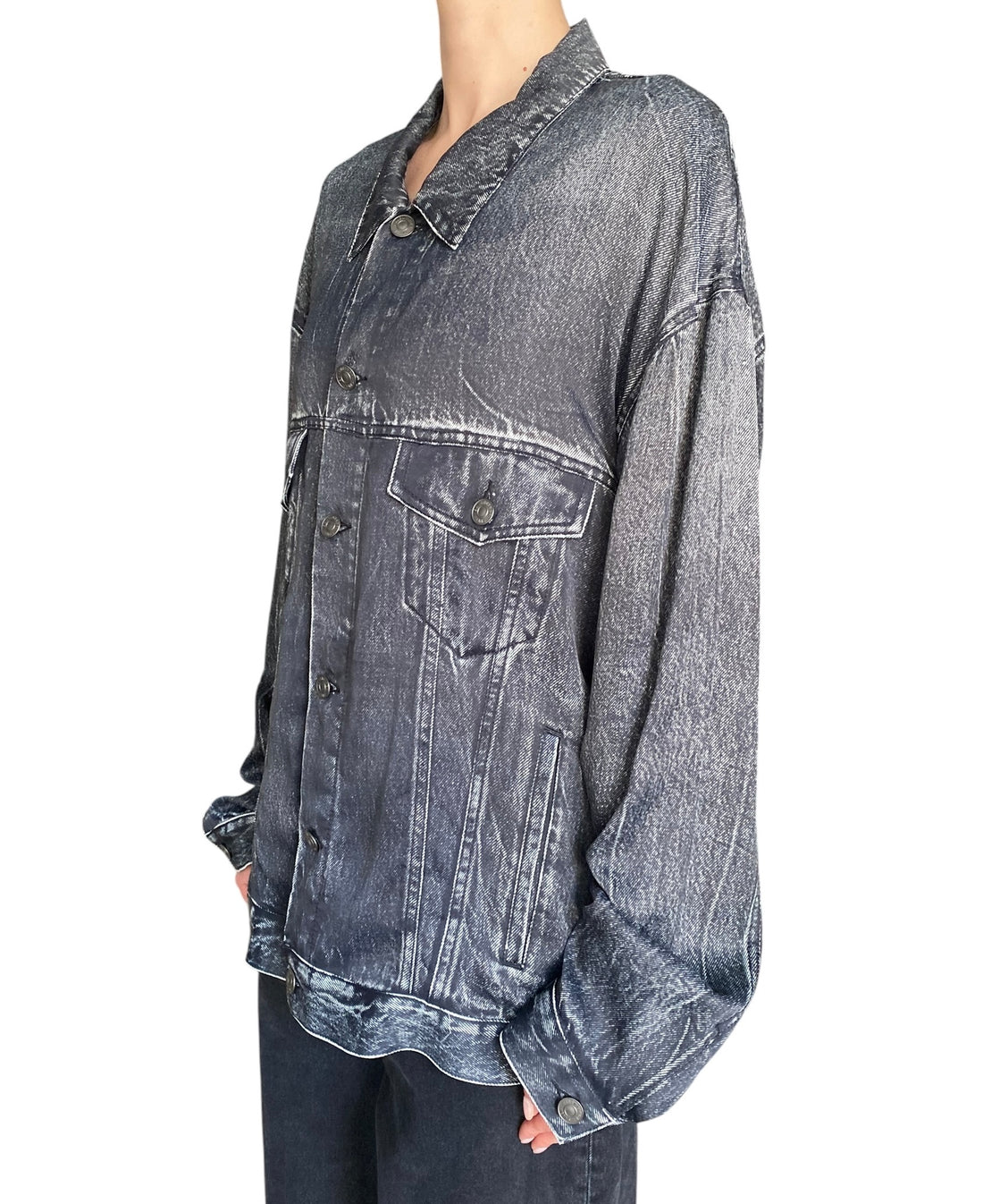 Balenciaga Black Viscose Trompe L’Oeil Oversized Denim Jacket - L / US 8-10