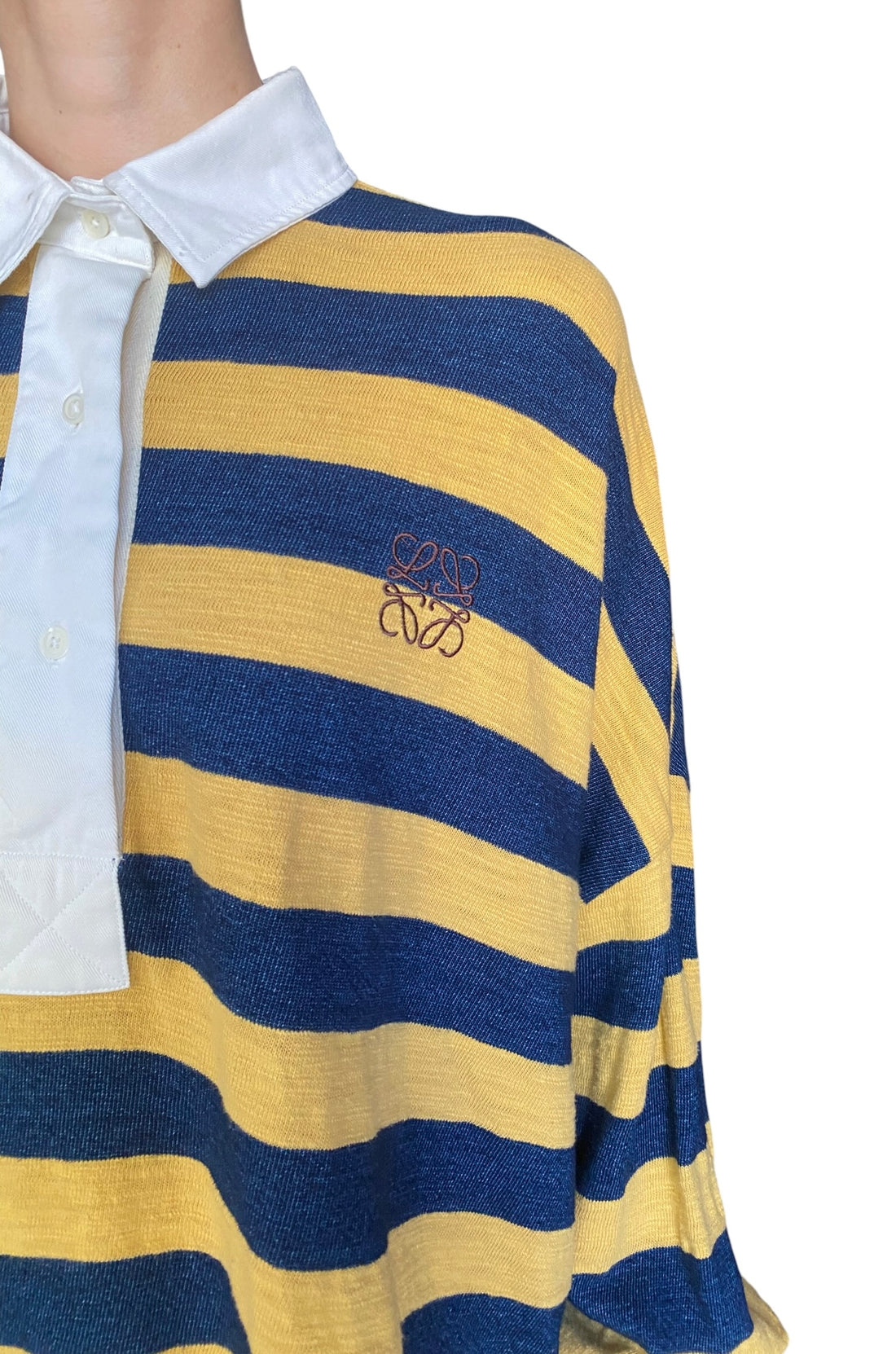 Loewe Navy & Yellow Striped Anagram Embroidered Rugby Polo - S