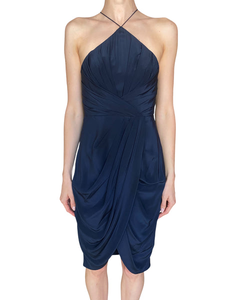 Zimmerman Navy Draped Silk Wrap Midi Dress - 1 / US 2