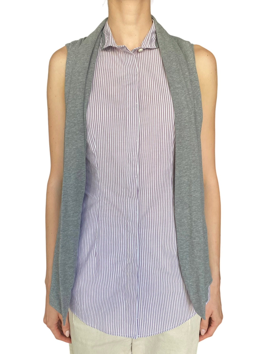 Brunello Cucinelli Purple Striped Combo Knit Sleeveless Top - S