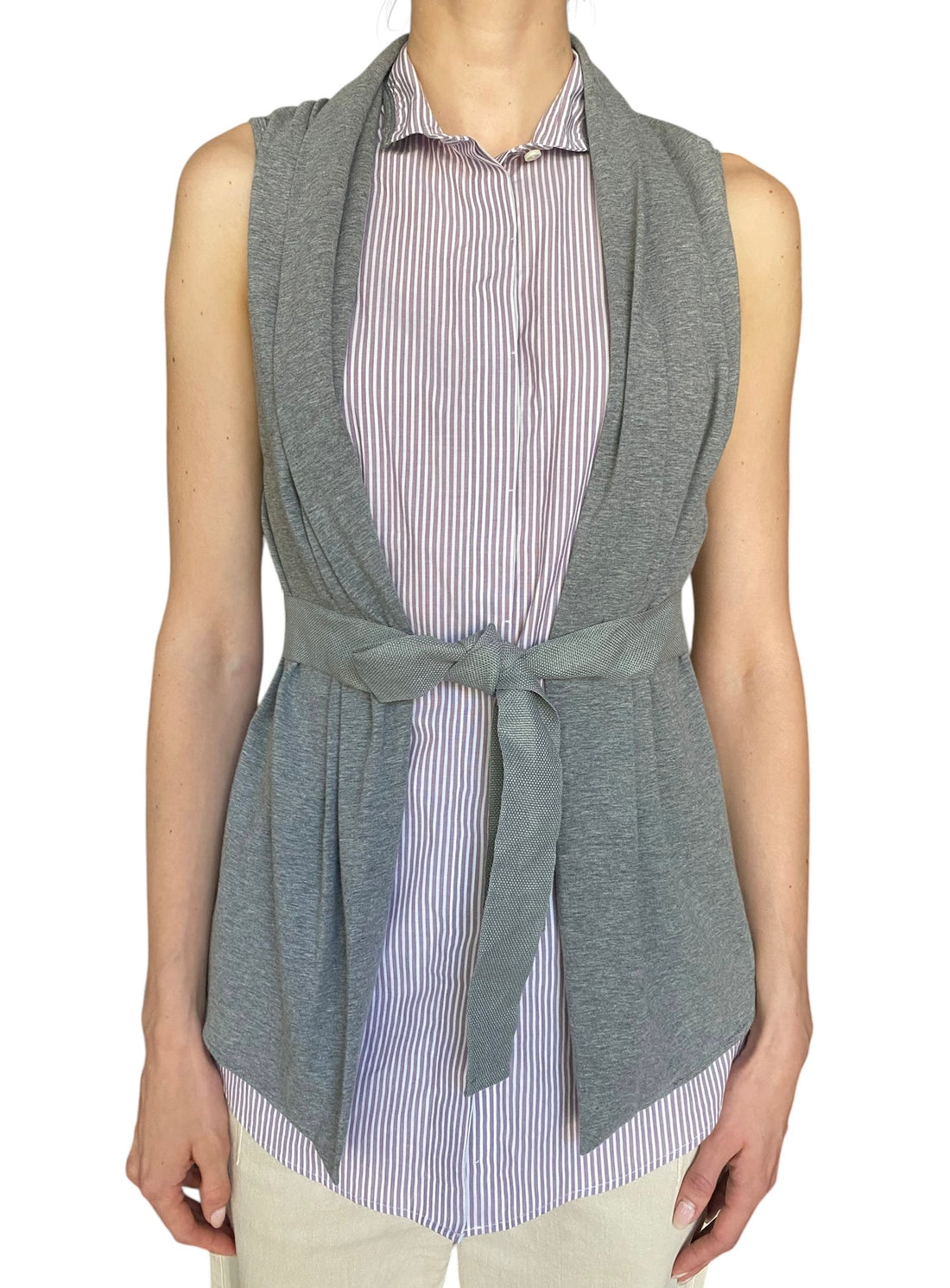 Brunello Cucinelli Purple Striped Combo Knit Sleeveless Top - S