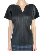 Issey Miyake Black Pleated Sweet-Heart Neckline Tee Shirt - S / US 4-8
