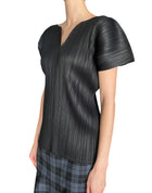 Issey Miyake Black Pleated Sweet-Heart Neckline Tee Shirt - S / US 4-8