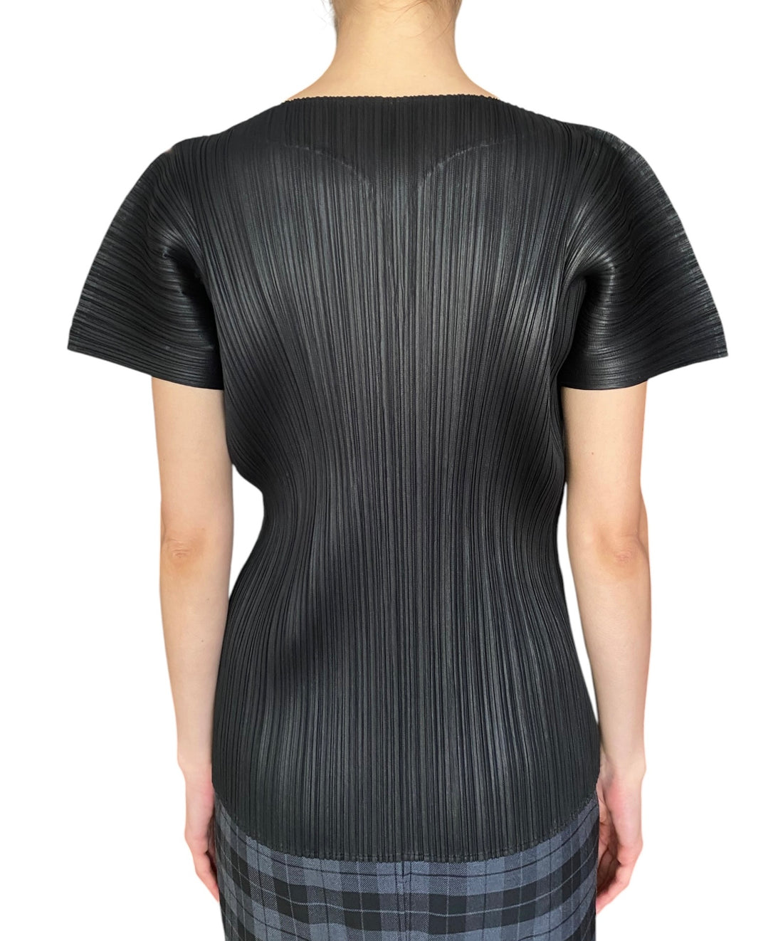 Issey Miyake Black Pleated Sweet-Heart Neckline Tee Shirt - S / US 4-8