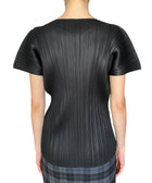 Issey Miyake Black Pleated Sweet-Heart Neckline Tee Shirt - S / US 4-8