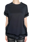 Comme Des Garçons Black Satin Ruffle Trim Tee - M