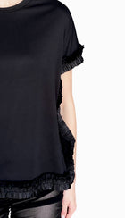 Comme Des Garçons Black Satin Ruffle Trim Tee - M