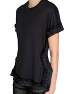 Comme Des Garçons Black Satin Ruffle Trim Tee - M