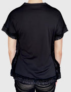 Comme Des Garçons Black Satin Ruffle Trim Tee - M