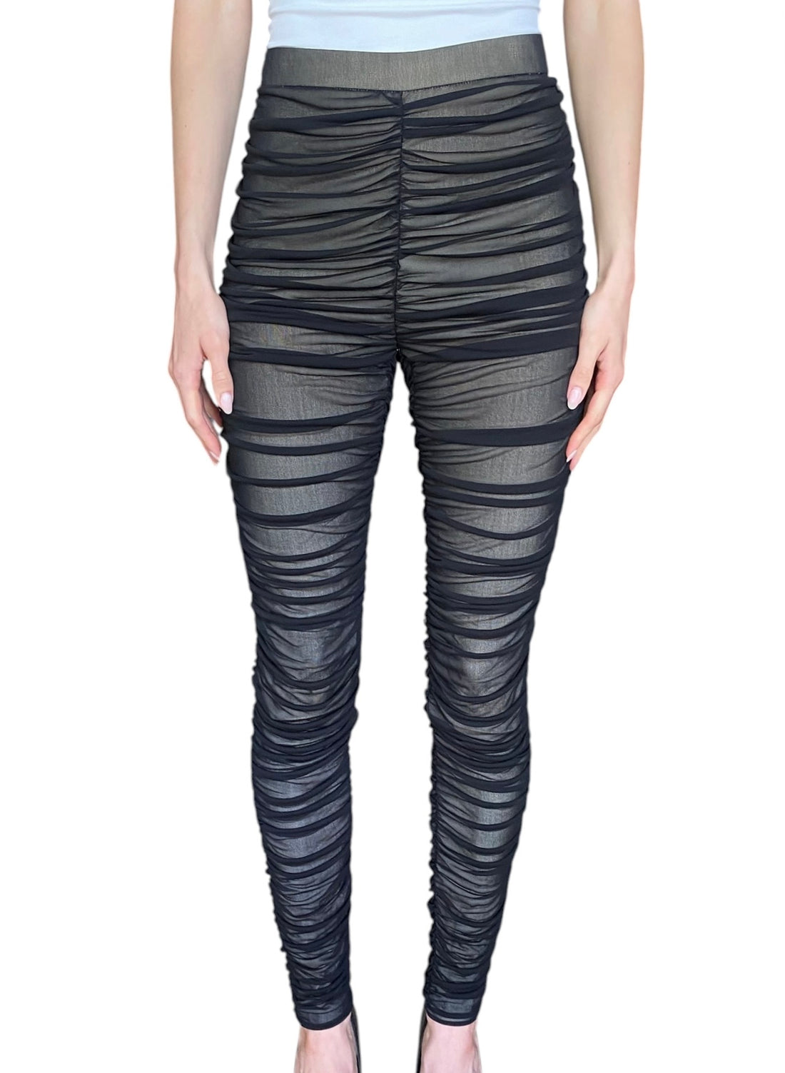 Tom Ford Black Ruched High Waisted Silk Leggings - M