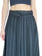 Juun. J Navy Wool Pinstripe Belted Pleated Skirt - IT 38 / US 4