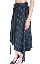 Juun. J Navy Wool Pinstripe Belted Pleated Skirt - IT 38 / US 4