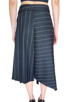 Juun. J Navy Wool Pinstripe Belted Pleated Skirt - IT 38 / US 4