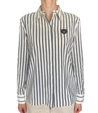 Louis Vuitton Grey & White Striped Crest Logo Long Sleeve Shirt - 38 / US 2-4