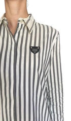 Louis Vuitton Grey & White Striped Crest Logo Long Sleeve Shirt - 38 / US 2-4