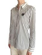 Louis Vuitton Grey & White Striped Crest Logo Long Sleeve Shirt - 38 / US 2-4