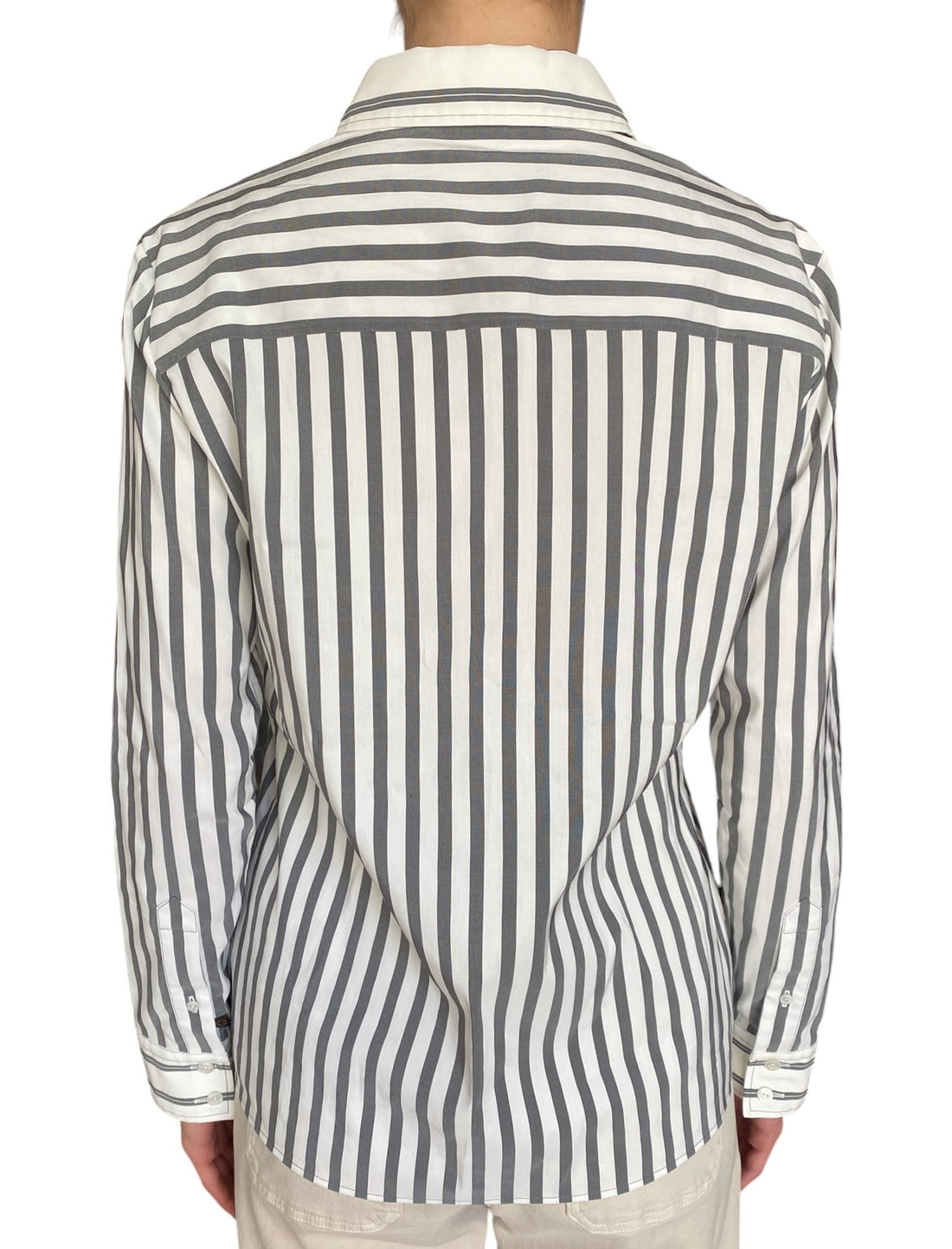 Louis Vuitton Grey & White Striped Crest Logo Long Sleeve Shirt - 38 / US 2-4