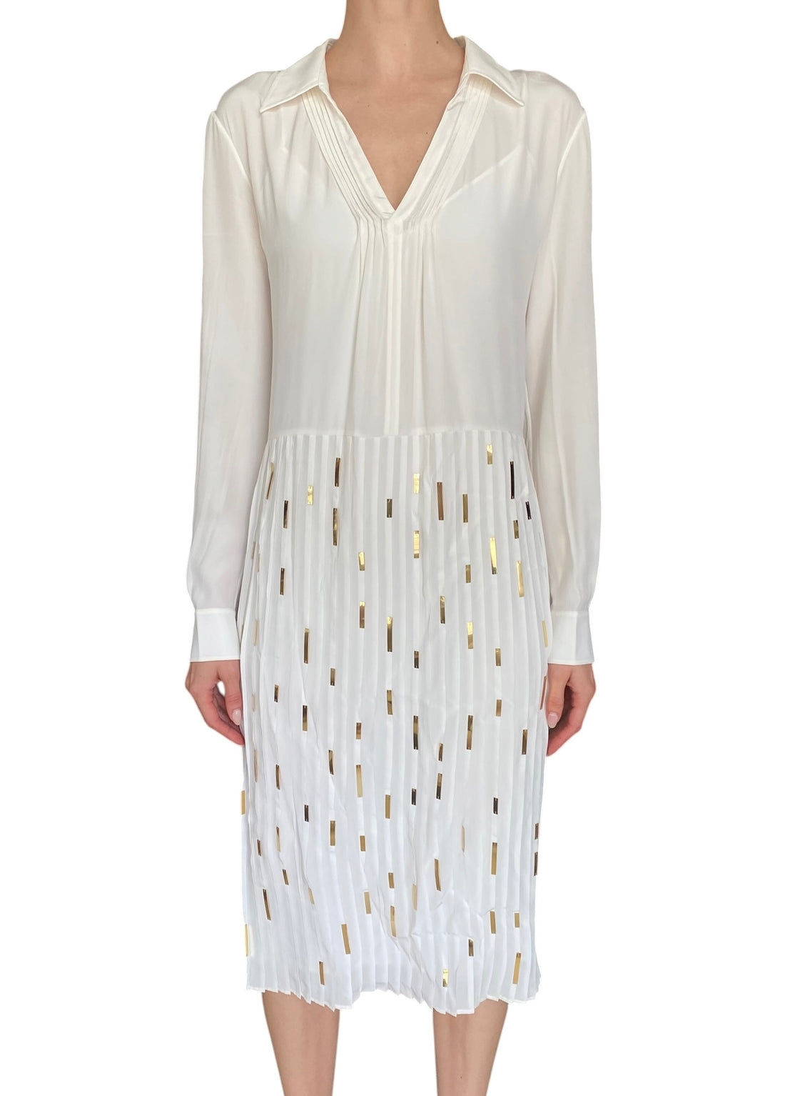 Louis Vuitton White Silk Gold Sequin Pleated Mini Dress - 40 / US 4-6
