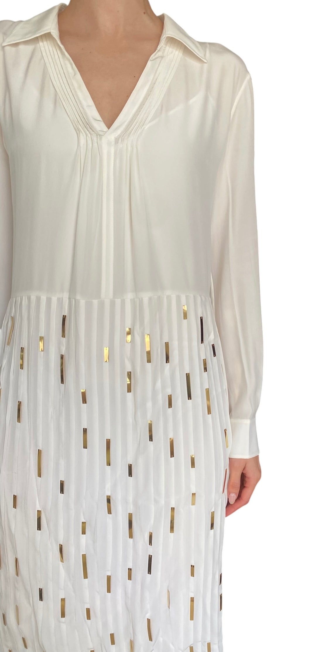 Louis Vuitton White Silk Gold Sequin Pleated Mini Dress - 40 / US 4-6
