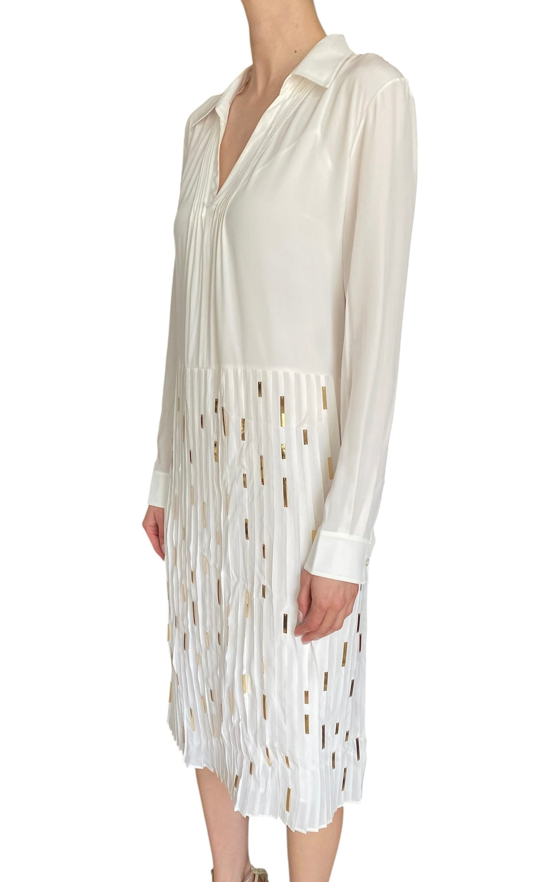Louis Vuitton White Silk Gold Sequin Pleated Mini Dress - 40 / US 4-6