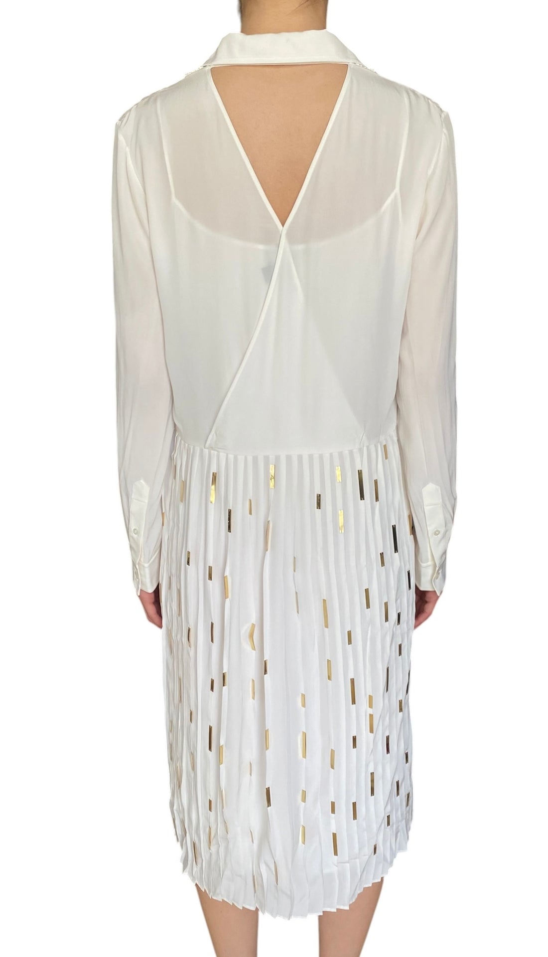 louis mini dress Louis Vuitton White Silk Gold Sequin Pleated Mini Dress