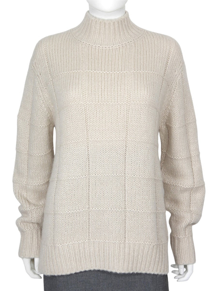 Iris Von Arnim Oatmeal Grid Knit Cashmere Silk Blend Turtle Neck - XS / S