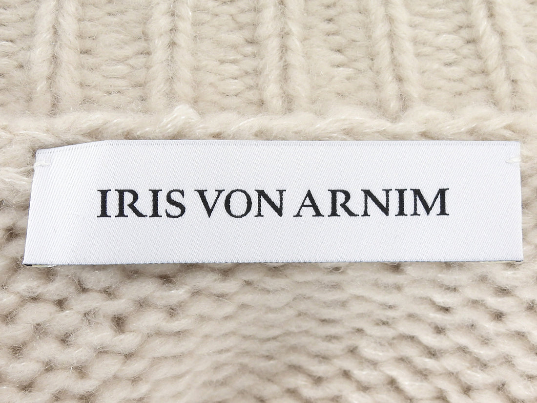 Iris Von Arnim Oatmeal Grid Knit Cashmere Silk Blend Turtle Neck - XS / S