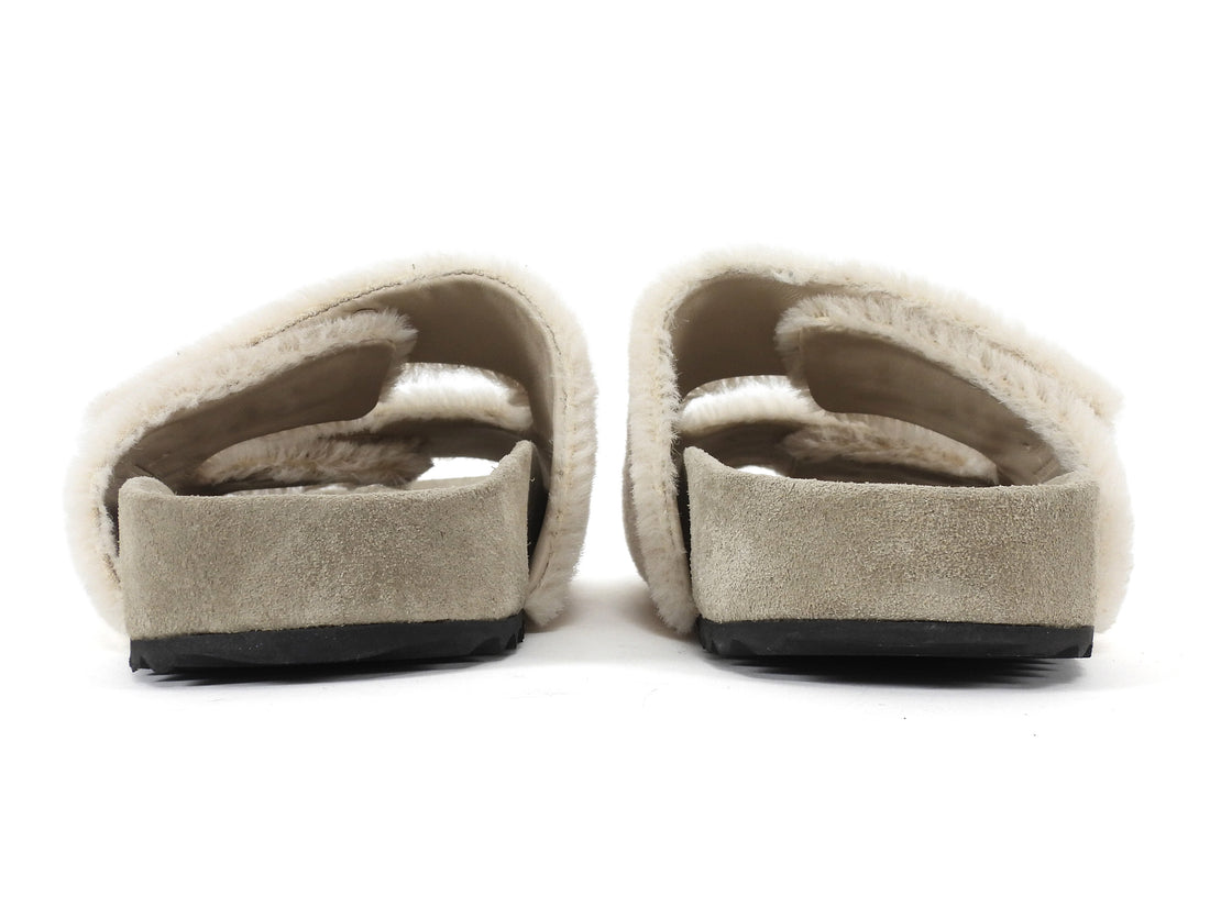 James Perse Beige Shearling Suede Molded Footbed Slide Shoes - 7