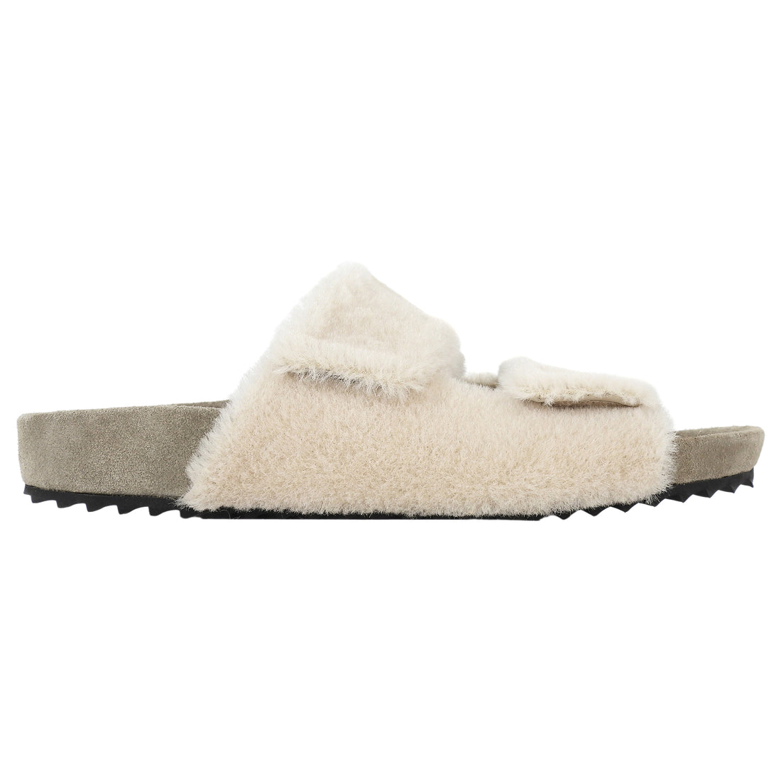 James Perse Beige Shearling Suede Molded Footbed Slide Shoes - 7