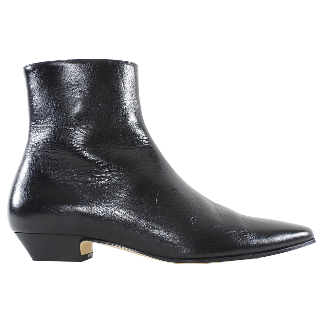 Jamie Haller Black Aged Glossed Leather Pointed Toe Ankle Boots - 37