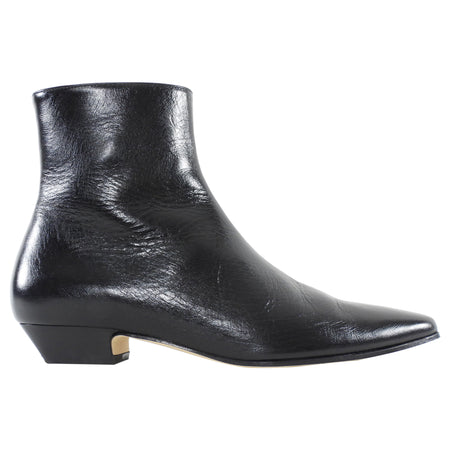 Jamie Haller Black Aged Glossed Leather Pointed Toe Ankle Boots - 37