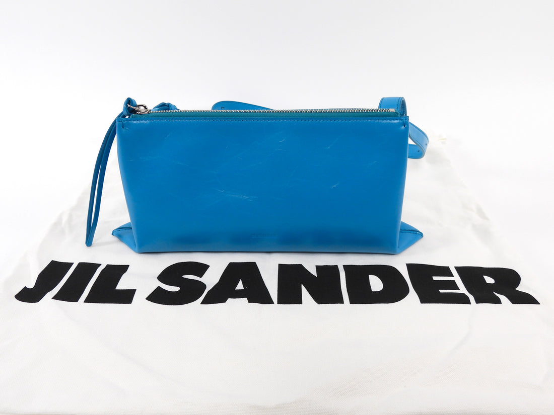Jil Sander Turquoise Blue Aged Leather Empire Crossbody Small Zip Bag
